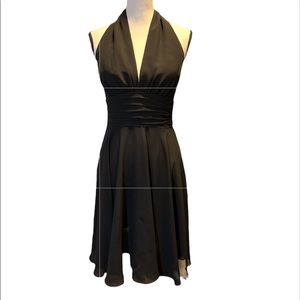 WHITE HOUSE BLACK MARKET Chiffon Halter Black Cocktail Semi formal Dress Adj.